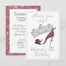 Invitación Corona de Plata, Zapato de tacón alto de hadas flo
