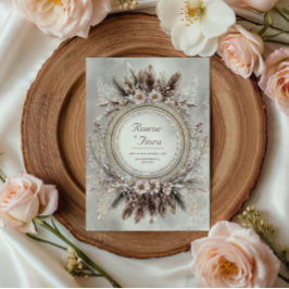 Invitación Corona de plumas boho floral rosa boda