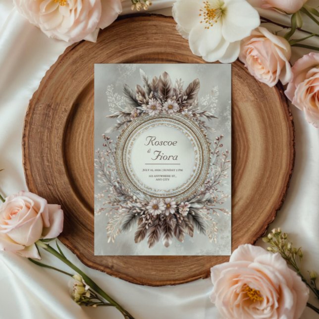 Invitación Corona de plumas boho floral rosa boda (Subido por el creador)