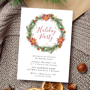 Invitación Corona de poinsettia de acuarela vintage para fies
