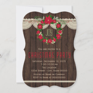 Invitación Corona de poinsettia roja para fiesta navideña rús