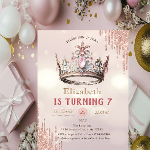 Invitación Corona de princesa brillo gotas bokeh cumpleaños