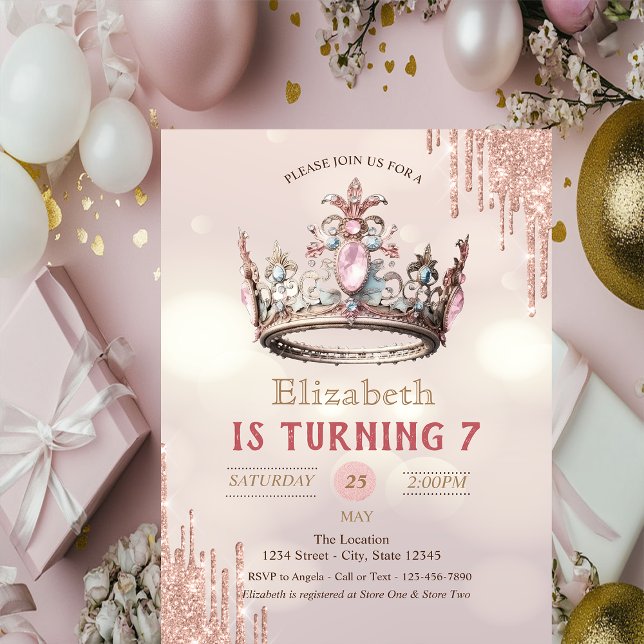 Invitación Corona de princesa brillo gotas bokeh cumpleaños (Subido por el creador)