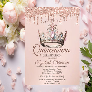 Invitación Corona de Princesa Castillo Rosa Drips Quinceañera