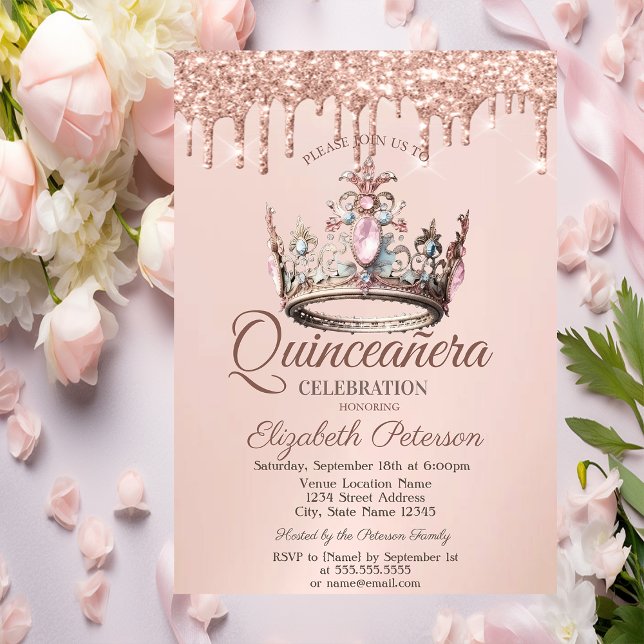 Invitación Corona de Princesa Castillo Rosa Drips Quinceañera (Subido por el creador)