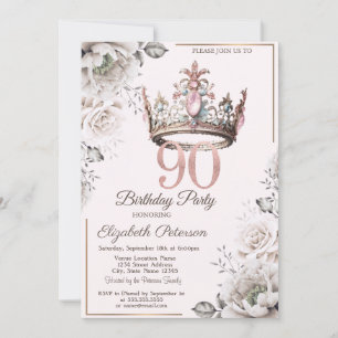 Invitación Corona de Princesa Chic Floral Fiesta de Cumpleaño