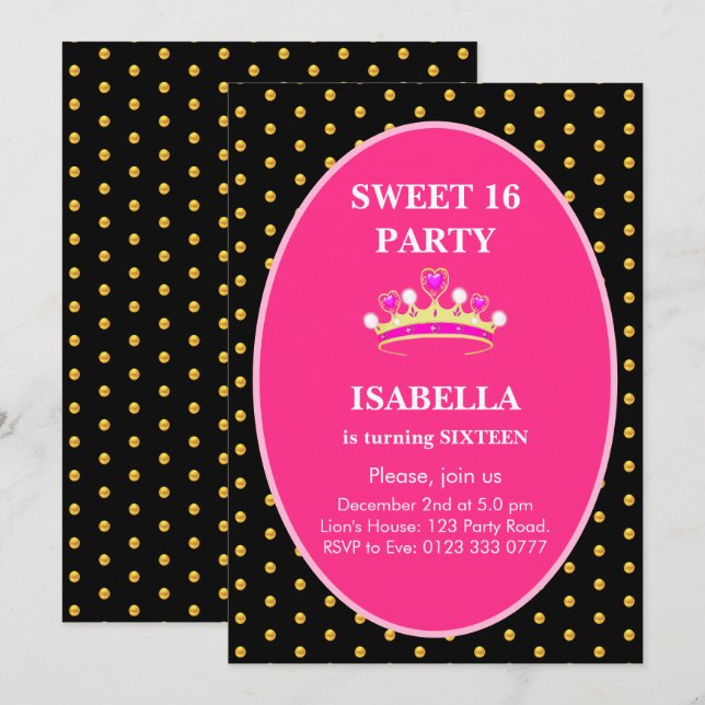 Invitación Corona de Princesa Cumpleaños Fiesta Sweet 16 (Anverso / Reverso)