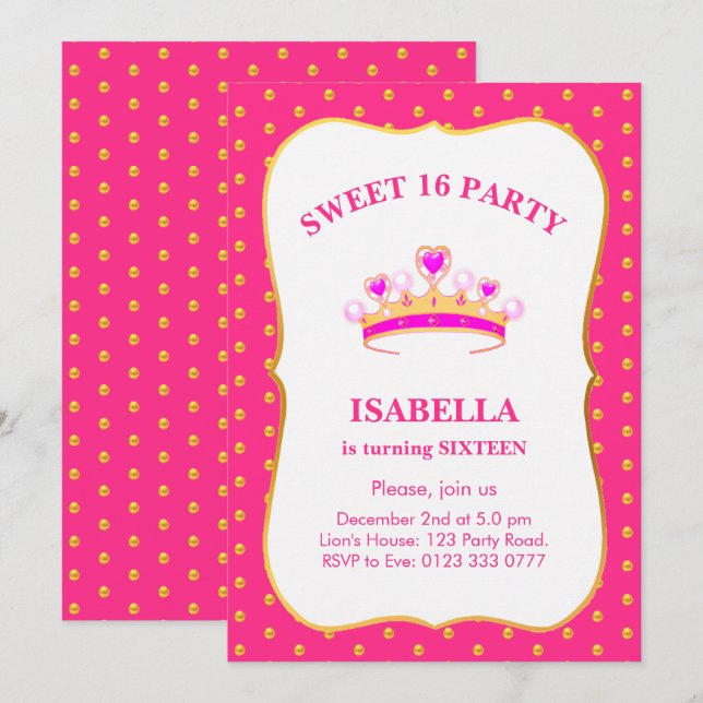 Invitación Corona de Princesa Cumpleaños Sweet 16 Fiesta (Anverso / Reverso)