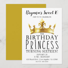 Invitación Corona de Princesa Cumpleaños Tiara Dorada Fiesta 
