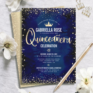 Invitación Corona de Princesa de Hoja de Oro Glitter Quinceañ