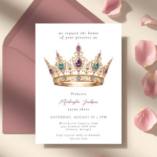 Invitación Corona de princesa de oro malva Fiesta de cumpleañ
