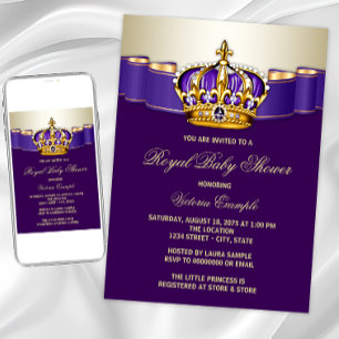 Invitación Corona de Princesa de Oro Púrpura Baby Shower