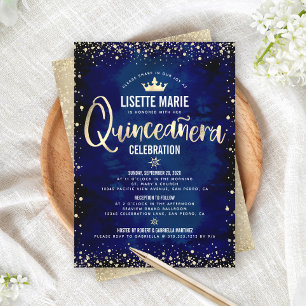 Invitación Corona de princesa de purpurina de lámina de oro p