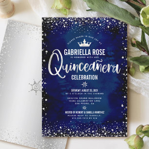Invitación Corona de Princesa de Purpurina Plateada para Quin
