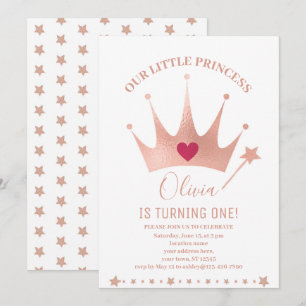 Invitación Corona de Princesa de Purpurina Rosa Cumpleaños Ac