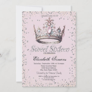 Invitación Corona de princesa elegante diamantes confeti Swee
