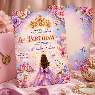 Invitación Corona de Princesa Encantada Fiesta de Cumpleaños 