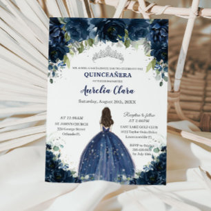 Invitación Corona de princesa floral azul de la Marina de Qui