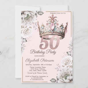 Invitación Corona de Princesa Floral Fiesta de Cumpleaños 50