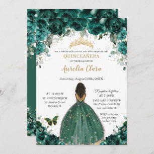 Invitación Corona de princesa floral verde esmeralda
