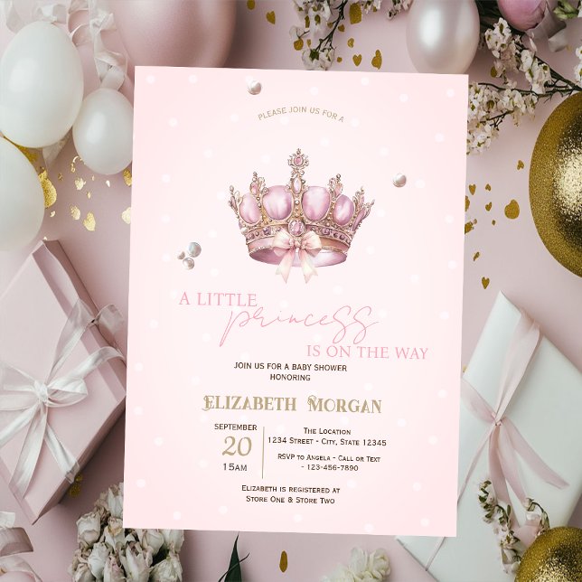 Invitación Corona De Princesa Pequeña Perlas Puntos Baby Show (Subido por el creador)