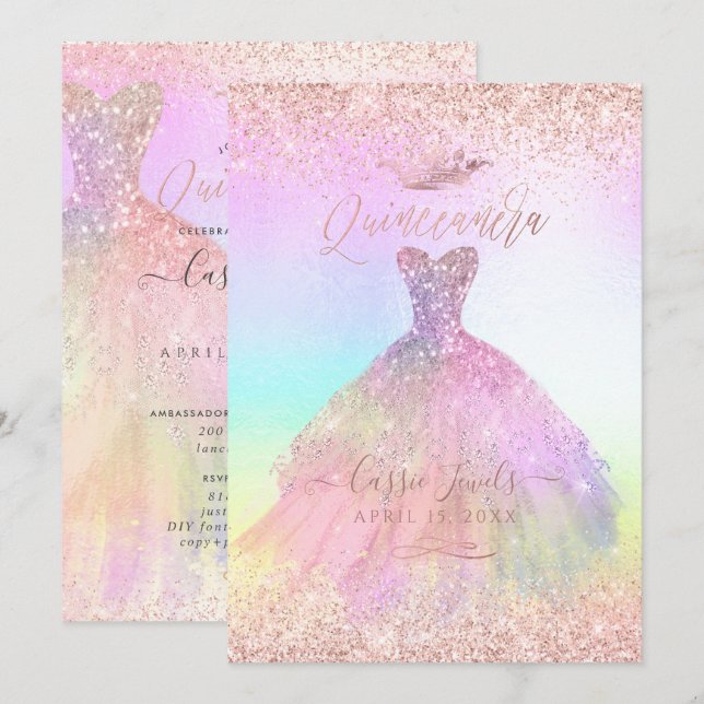 Invitación Corona de princesa Quinceanera Algodón de Azúcar R (Anverso / Reverso)