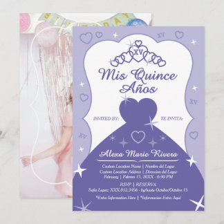 Invitación Corona de Princesa Quinceañera Brillo Foto