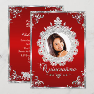 Invitación Corona de Princesa Quinceañera Rojo Plata Brillant