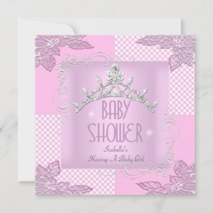 Invitación Corona de Princesa Rosa Blanca para Baby Shower Ni