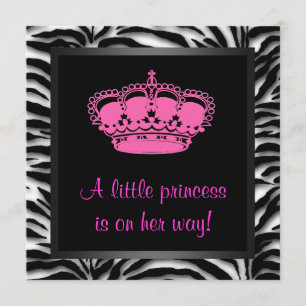 Invitación Corona de Princesa Rosa Caliente Cebra Fiesta de B
