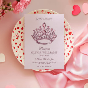 Invitación Corona de Princesa Rosa Fiesta de Cumpleaños Elega