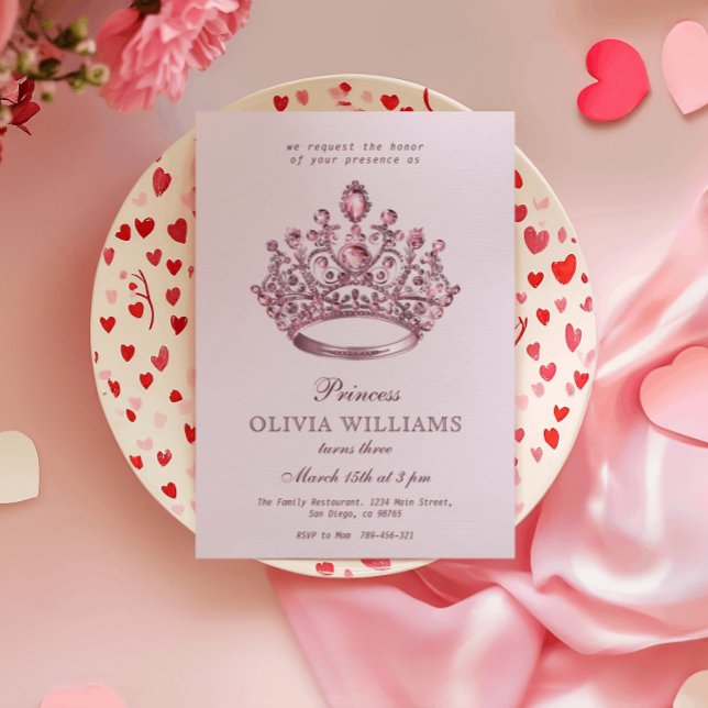 Invitación Corona de Princesa Rosa Fiesta de Cumpleaños Elega (Subido por el creador)