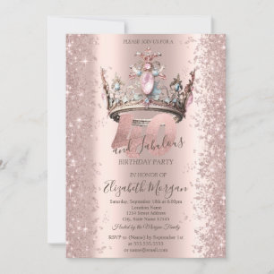 Invitación Corona de princesa rosa oro brillo diamantes 40
