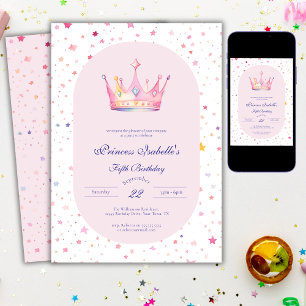 Invitación Corona de Princesa Rosa Pastel Cumpleaños de Cuent