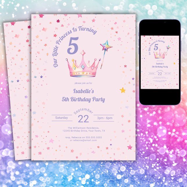 Invitación Corona de princesa Rosa pastel Cumpleaños niña (Subido por el creador)