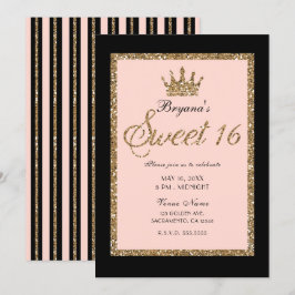 Invitación Corona de Princesa Sweet 16 de Oro Rosa con Brillo
