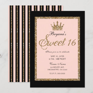 Invitación Corona de Princesa Sweet 16 de Oro Rosa con Brillo