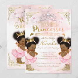 Invitación Corona de Princesa Tutú Étnica para Gemelas Shower