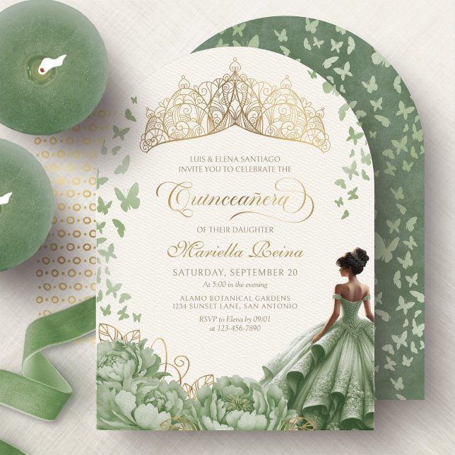 Invitación Corona de Princesa Verde Sage Quinceañera (Subido por el creador)