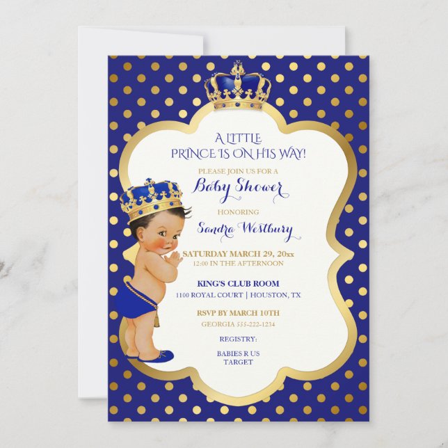 Invitación Corona de Punto Azul y Oro del Principito Real (Anverso)