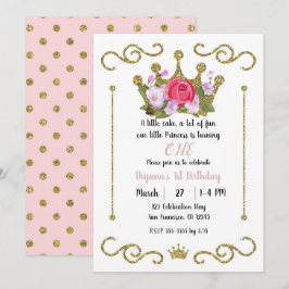 Invitación Corona de purpurina dorada con flores de puntos pa