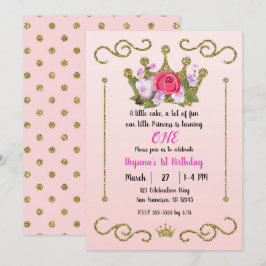 Invitación Corona de purpurina dorada con flores de puntos ro