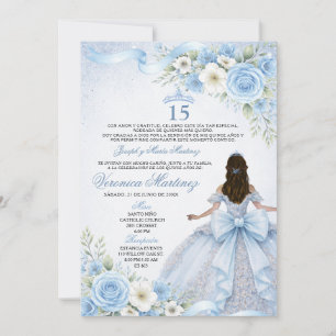 Invitación Corona de Quinceañera 15 Años Azul Polvoriento Mis