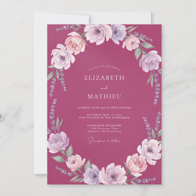 Invitación Corona de ranúnculo magenta boda (Anverso)
