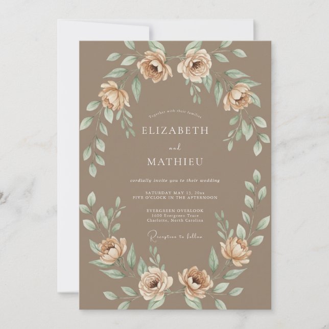 Invitación Corona de Ranunculus Taupe Boda (Anverso)