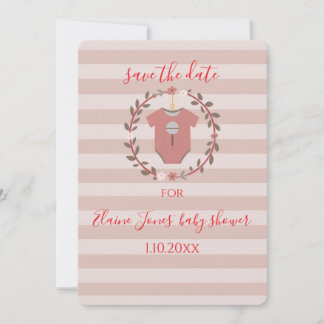Invitación Corona de Rayas Rosadas para Baby Shower - Save th