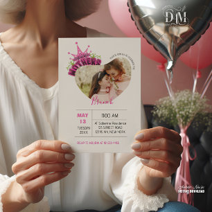 Invitación Corona de reina rosa elegante para fotos de brunch