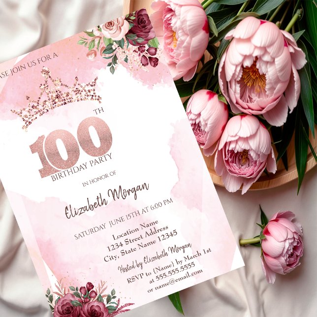 Invitación Corona de Rosas de Brillo Dorado Rosa para Cumplea (Subido por el creador)