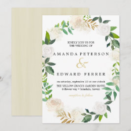 Invitación Corona de rosas de flor de marfil rosa desmayado b