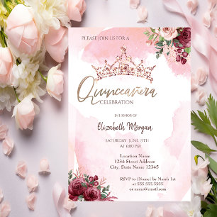 Invitación Corona de Rosas Glitter Rosa Chic Quinceañera